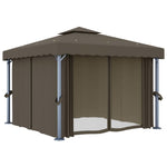 Paviljong Med Gardin Og Led-Strenglys 3X3 M Gråbrun