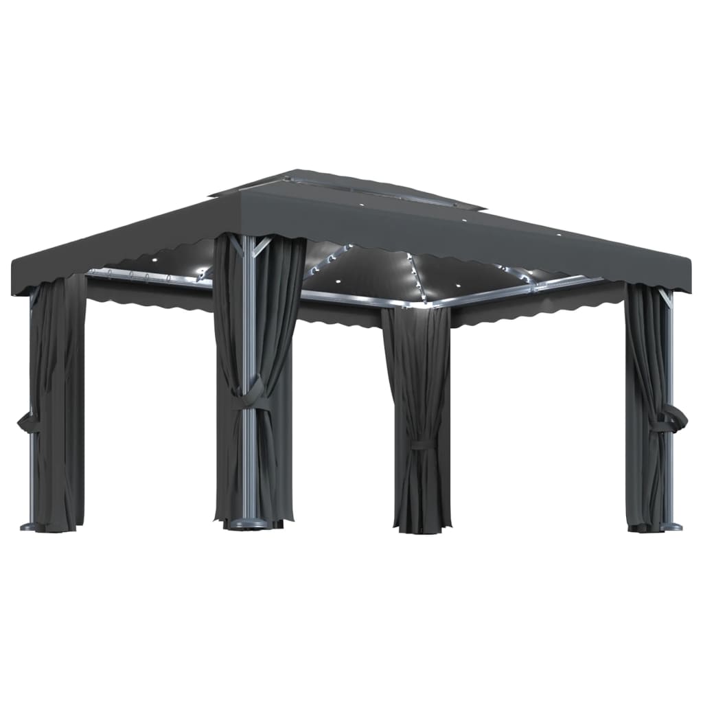 Paviljong Med Gardin Og Led-Strenglys 4X3 M Antrasitt