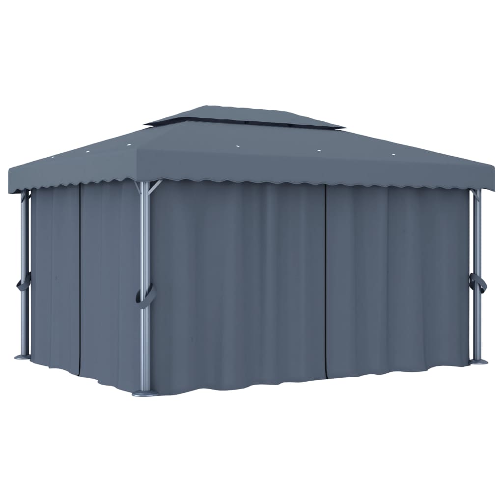Paviljong Med Gardin Og Led-Strenglys 4X3 M Antrasitt