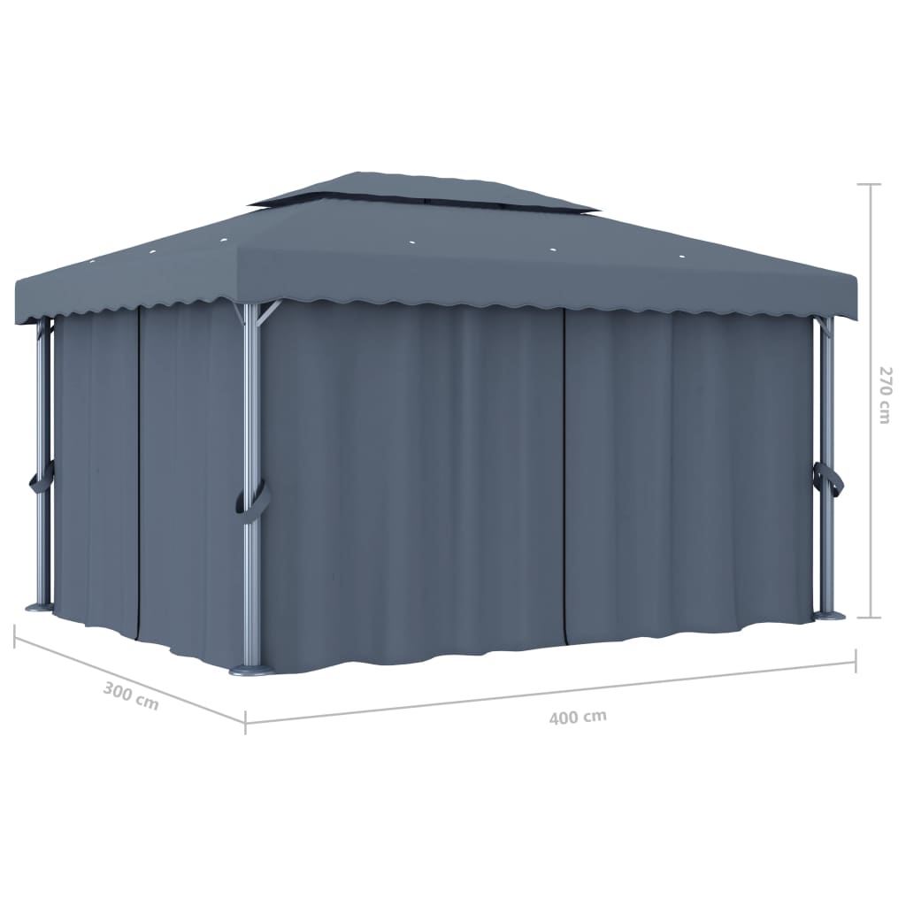 Paviljong Med Gardin Og Led-Strenglys 4X3 M Antrasitt