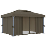 Paviljong Med Gardin Og Led-Strenglys 4X3 M Gråbrun