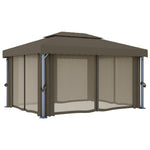 Paviljong Med Gardin Og Led-Strenglys 4X3 M Gråbrun