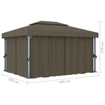 Paviljong Med Gardin Og Led-Strenglys 4X3 M Gråbrun