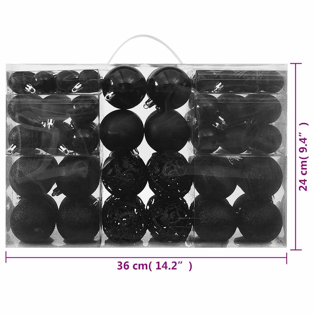 Julekulesett 100 Deler Svart
