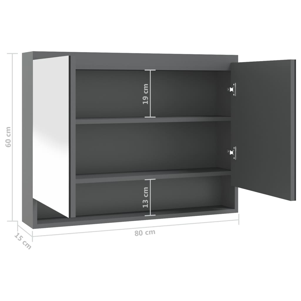 Speilskap Til Bad 80X15X60 Cm Mdf Skinnende Grå