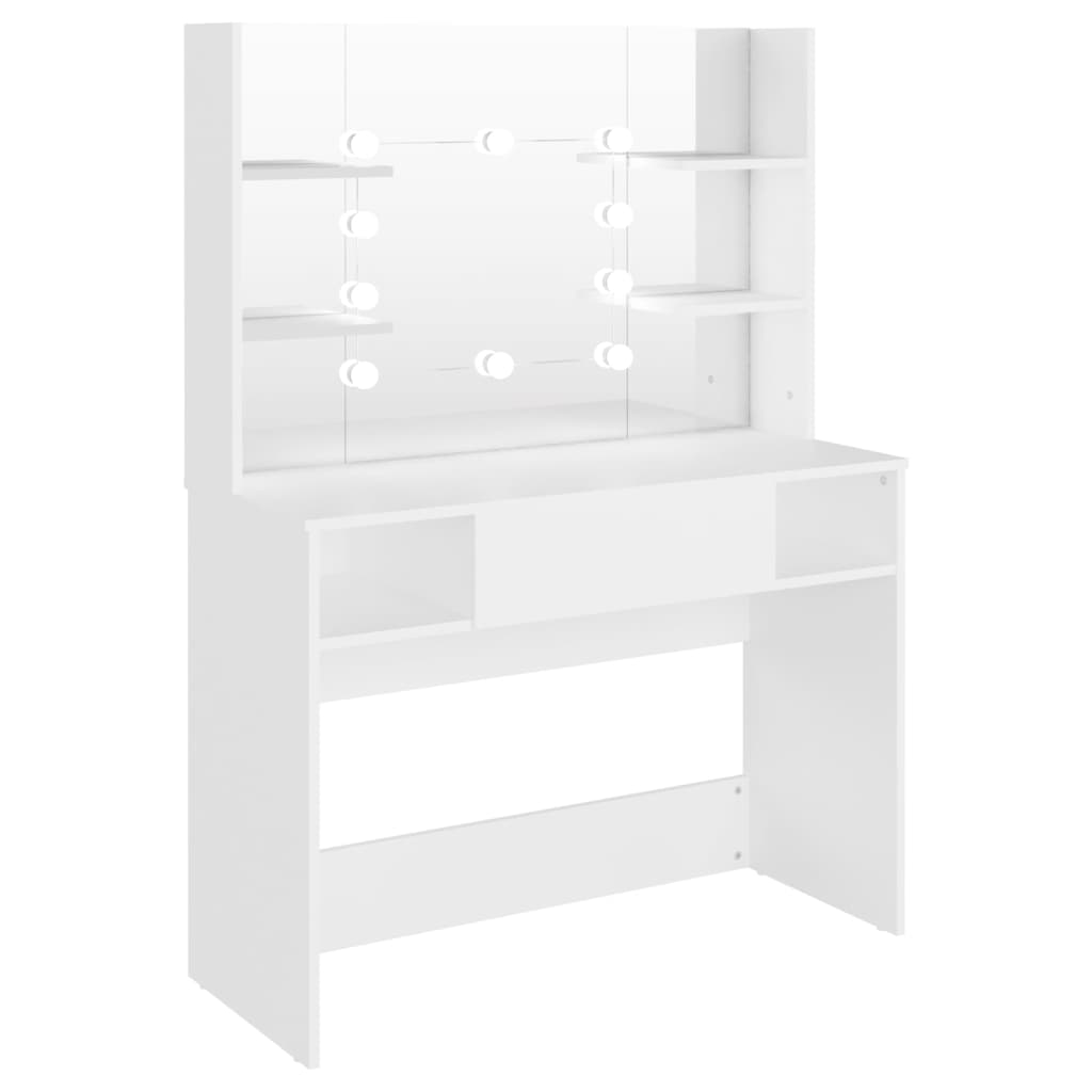 Sminkebord Med Led-Lys 100X40X135 Cm Mdf Hvit