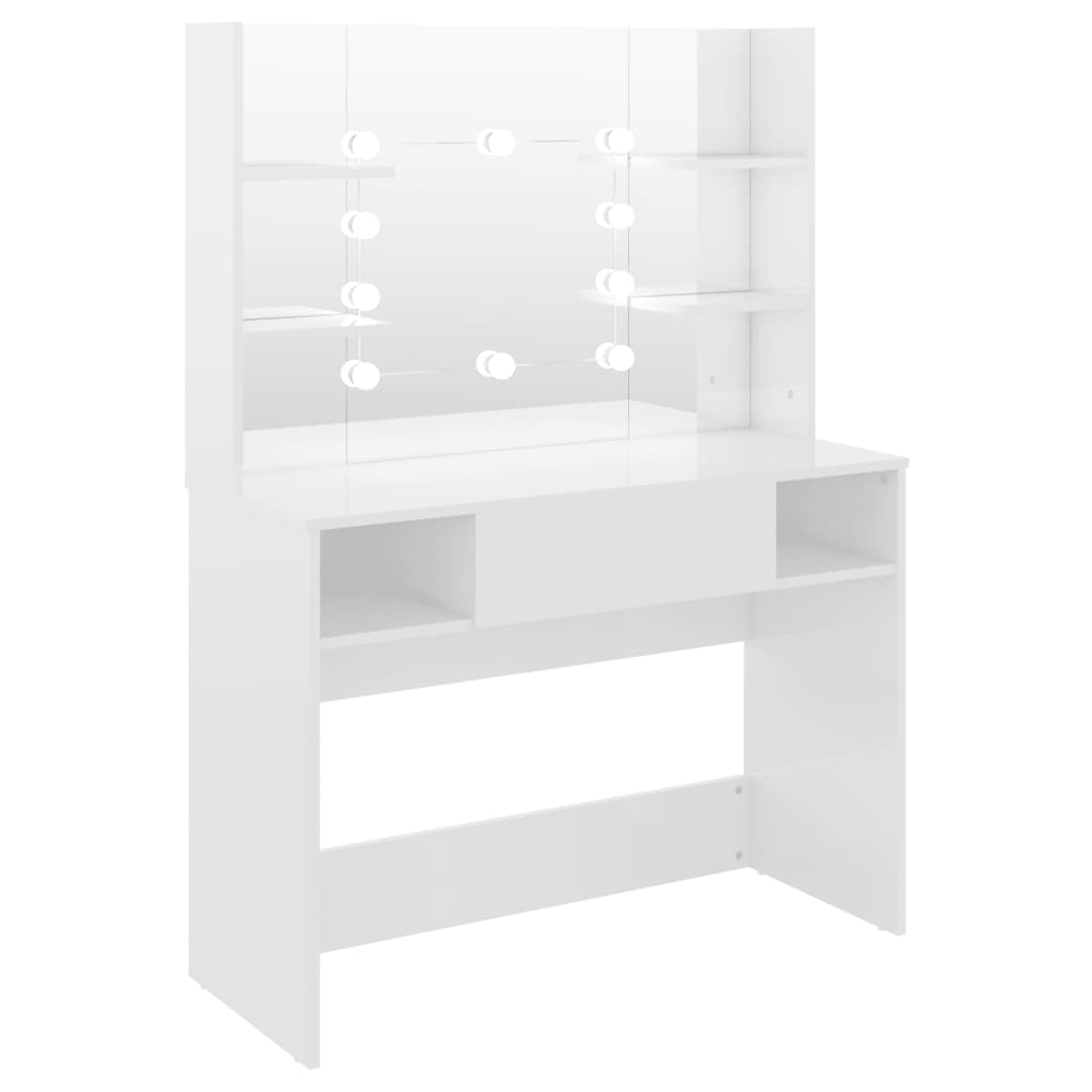 Sminkebord Med Led-Lys 100X40X135 Cm Mdf Blank Hvit