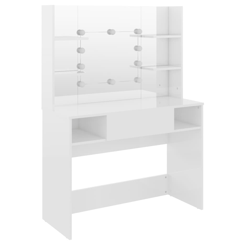 Sminkebord Med Led-Lys 100X40X135 Cm Mdf Blank Hvit