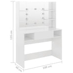 Sminkebord Med Led-Lys 100X40X135 Cm Mdf Blank Hvit