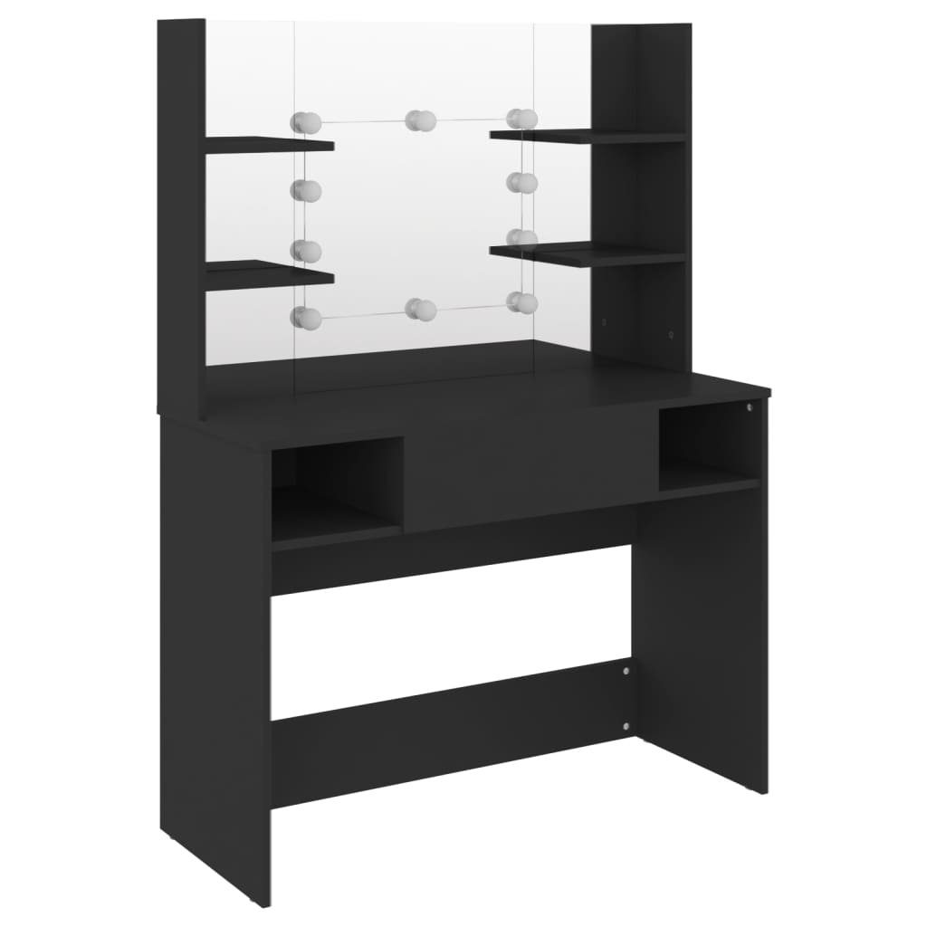 Sminkebord Med Led-Lys 100X40X135 Cm Mdf Svart