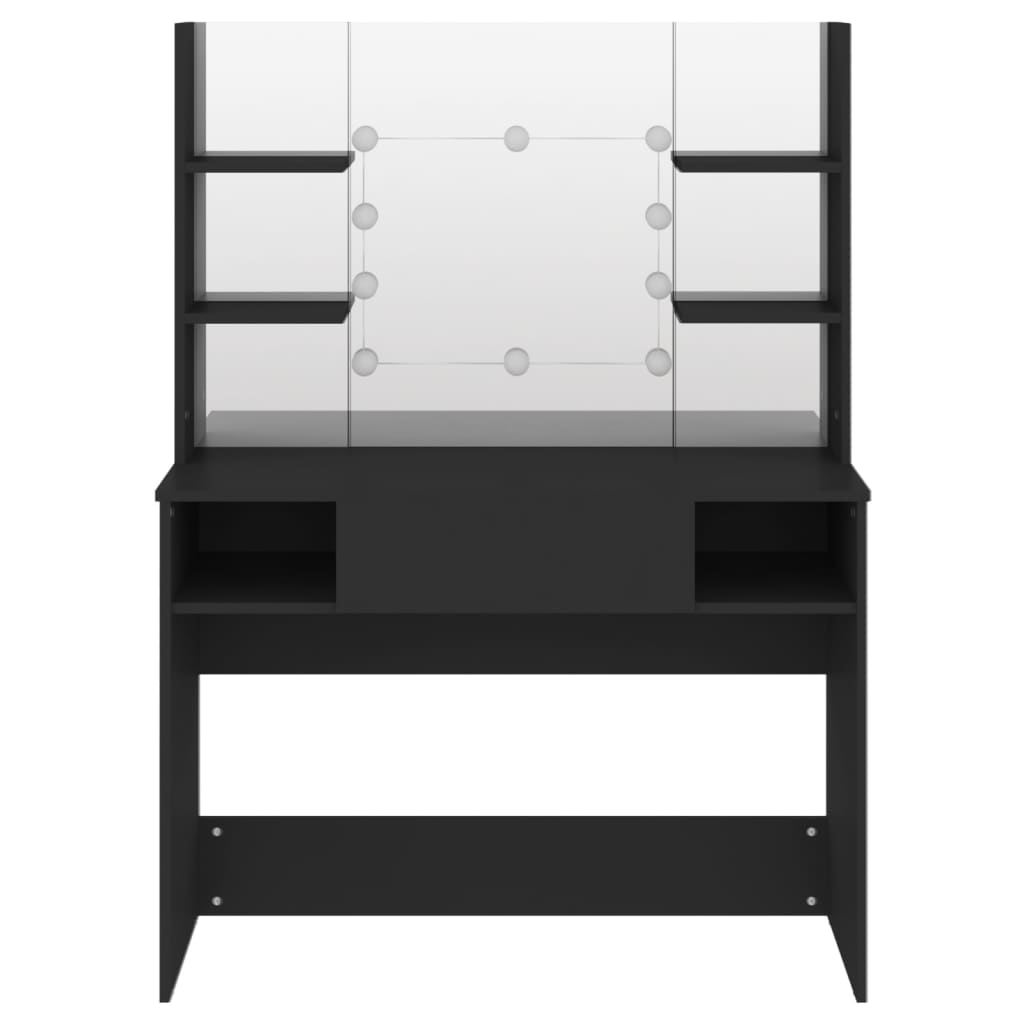 Sminkebord Med Led-Lys 100X40X135 Cm Mdf Svart