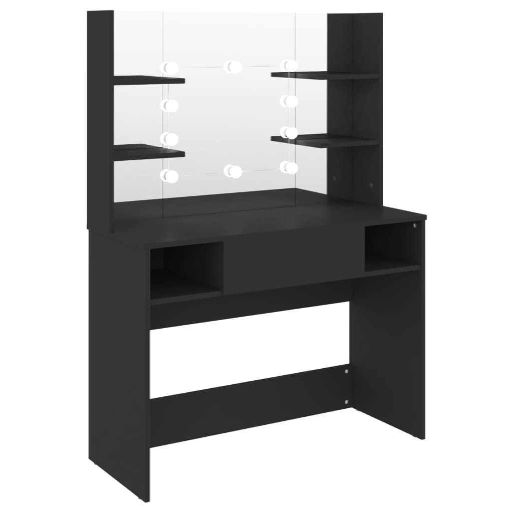 Sminkebord Med Led-Lys 100X40X135 Cm Mdf Svart