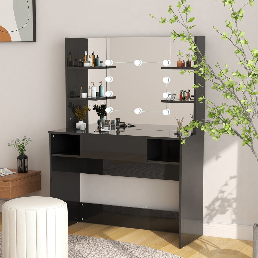 Sminkebord Med Led-Lys 100X40X135 Cm Mdf Blank Svart