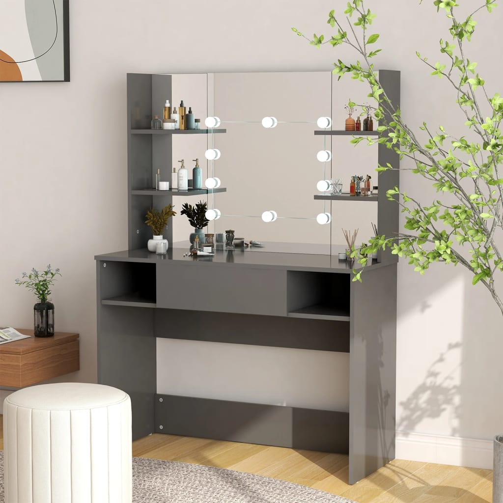 Sminkebord Med Led-Lys 100X40X135 Cm Mdf Grå