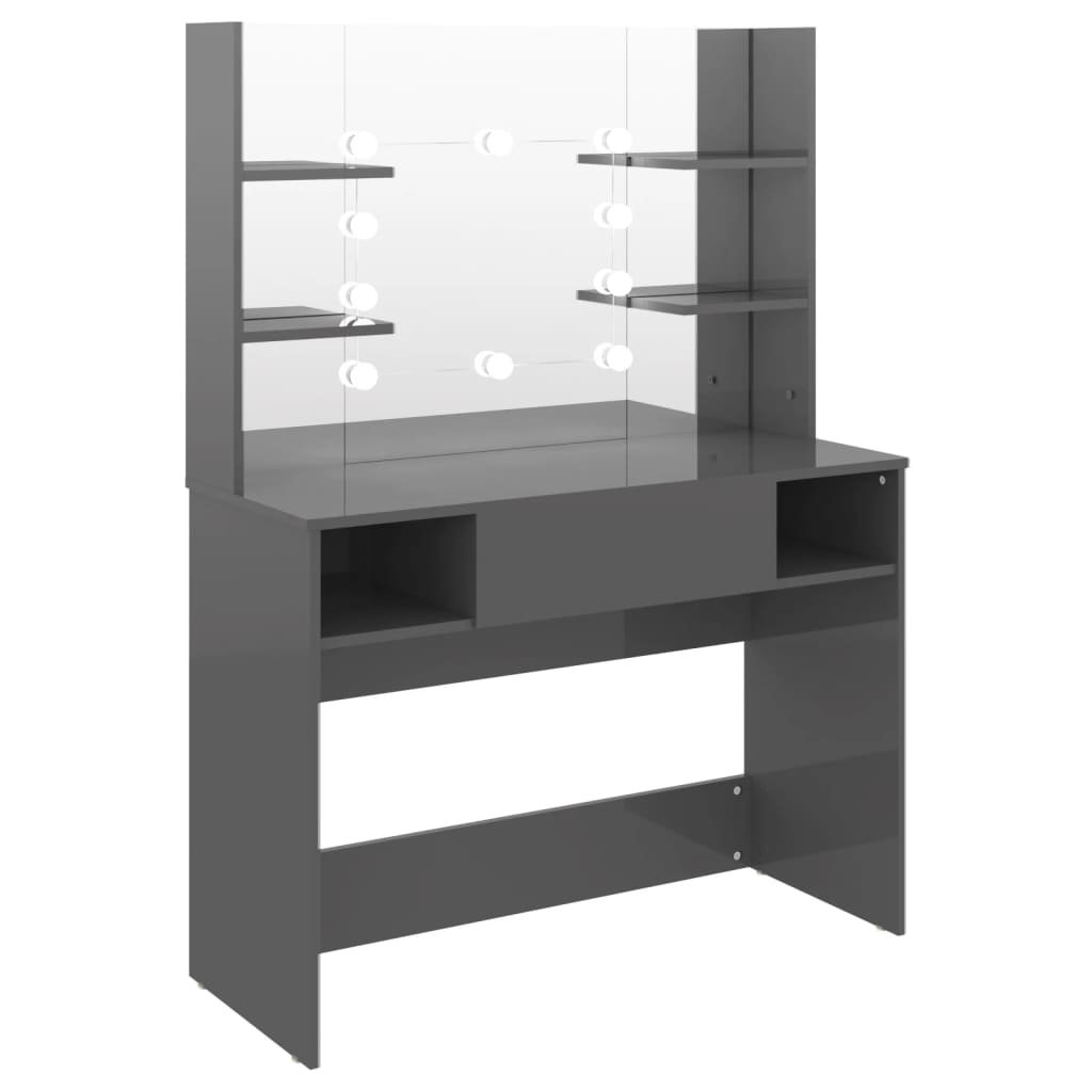 Sminkebord Med Led-Lys 100X40X135 Cm Mdf Blank Grå