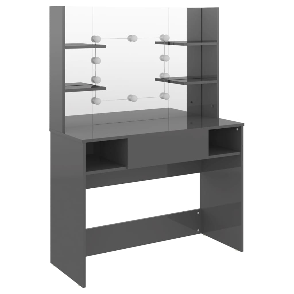 Sminkebord Med Led-Lys 100X40X135 Cm Mdf Blank Grå