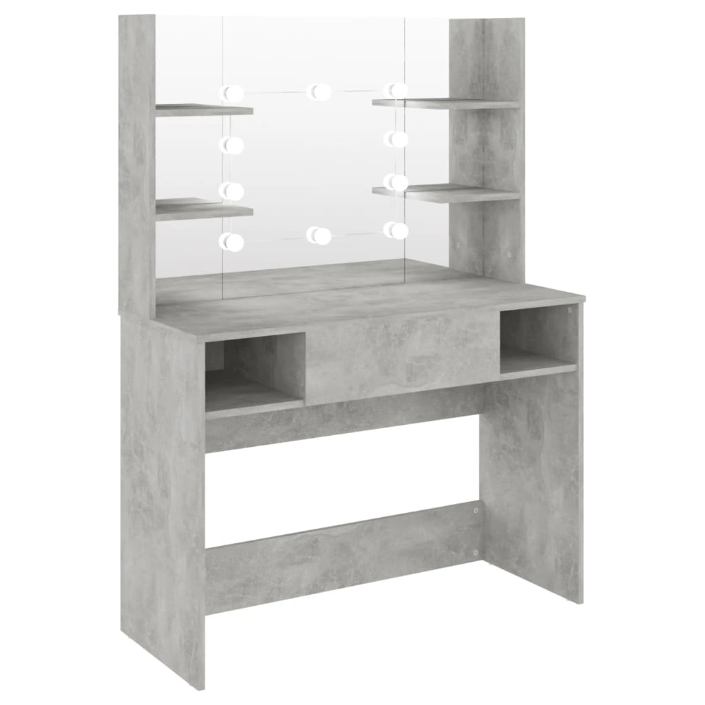 Sminkebord Med Led-Lys 100X40X135 Cm Mdf Betonggrå