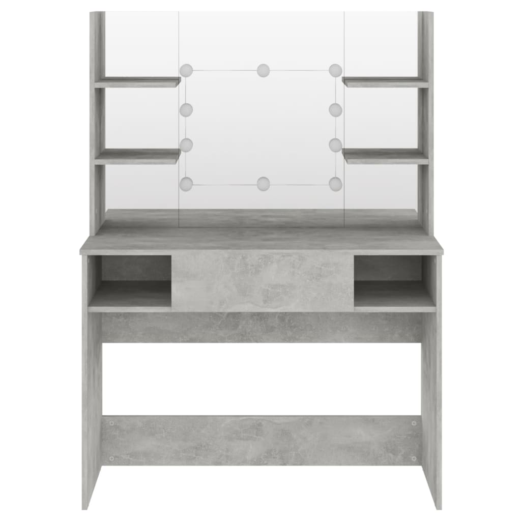 Sminkebord Med Led-Lys 100X40X135 Cm Mdf Betonggrå