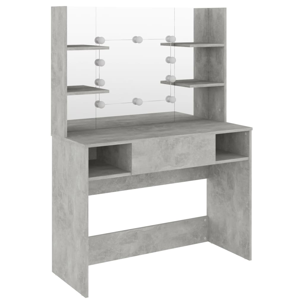 Sminkebord Med Led-Lys 100X40X135 Cm Mdf Betonggrå