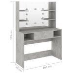 Sminkebord Med Led-Lys 100X40X135 Cm Mdf Betonggrå