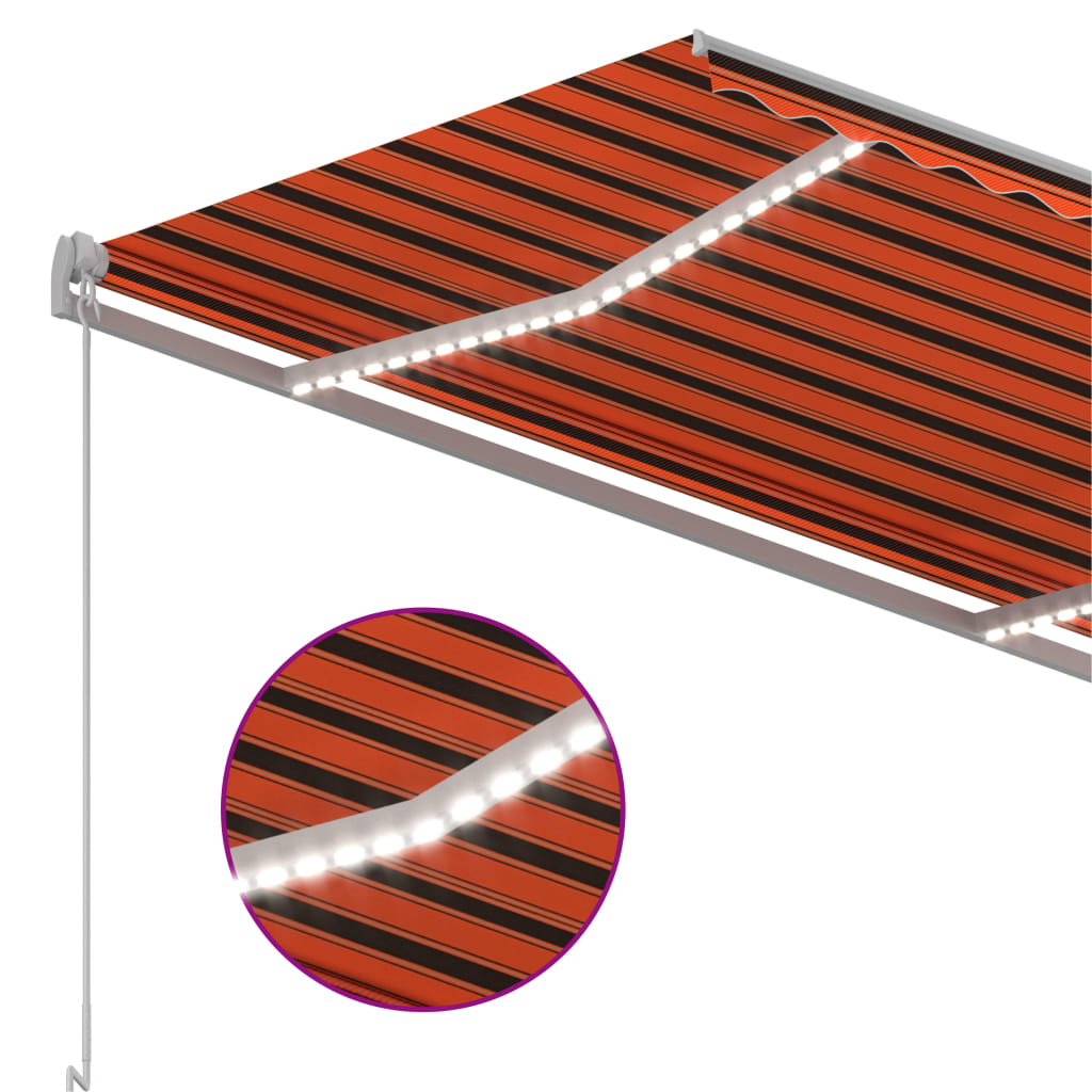 Manuell Uttrekkbar Markise Med Led 300X250 Cm Oransje Og Brun