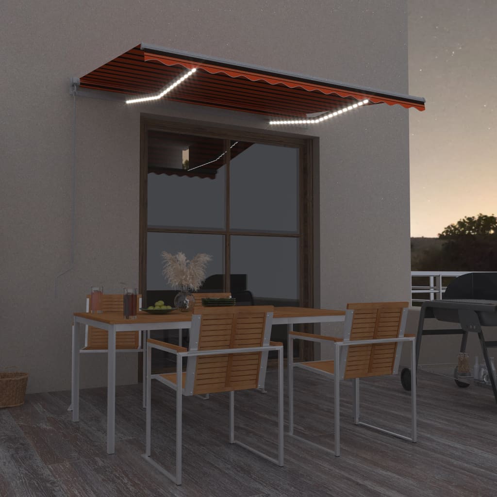 Manuell Uttrekkbar Markise Med Led 300X250 Cm Oransje Og Brun