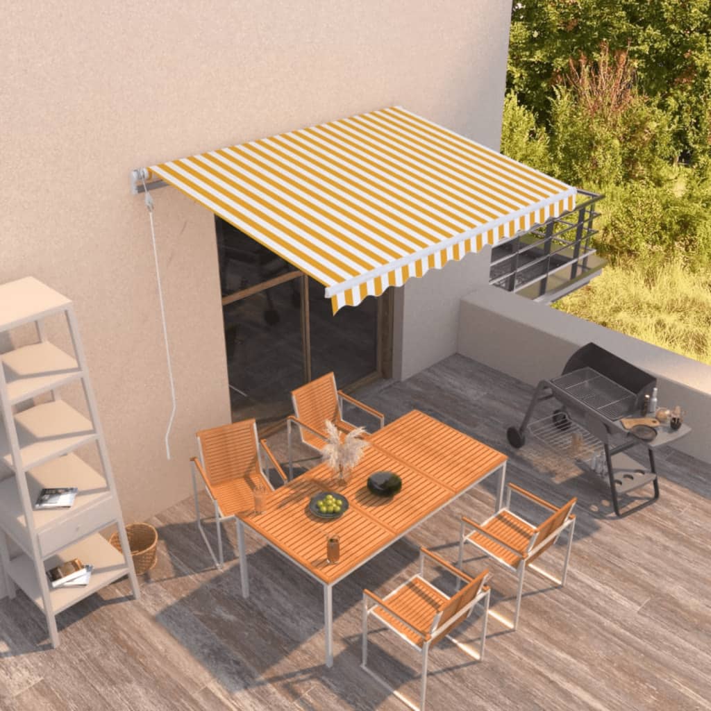 Automatisk Uttrekkbar Markise 350X250 Cm Gul Og Hvit