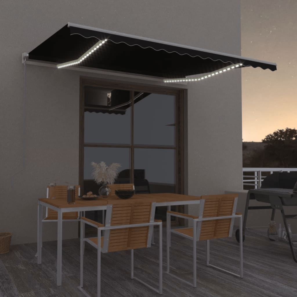 Manuell Uttrekkbar Markise Med Led 400X300 Cm Antrasitt