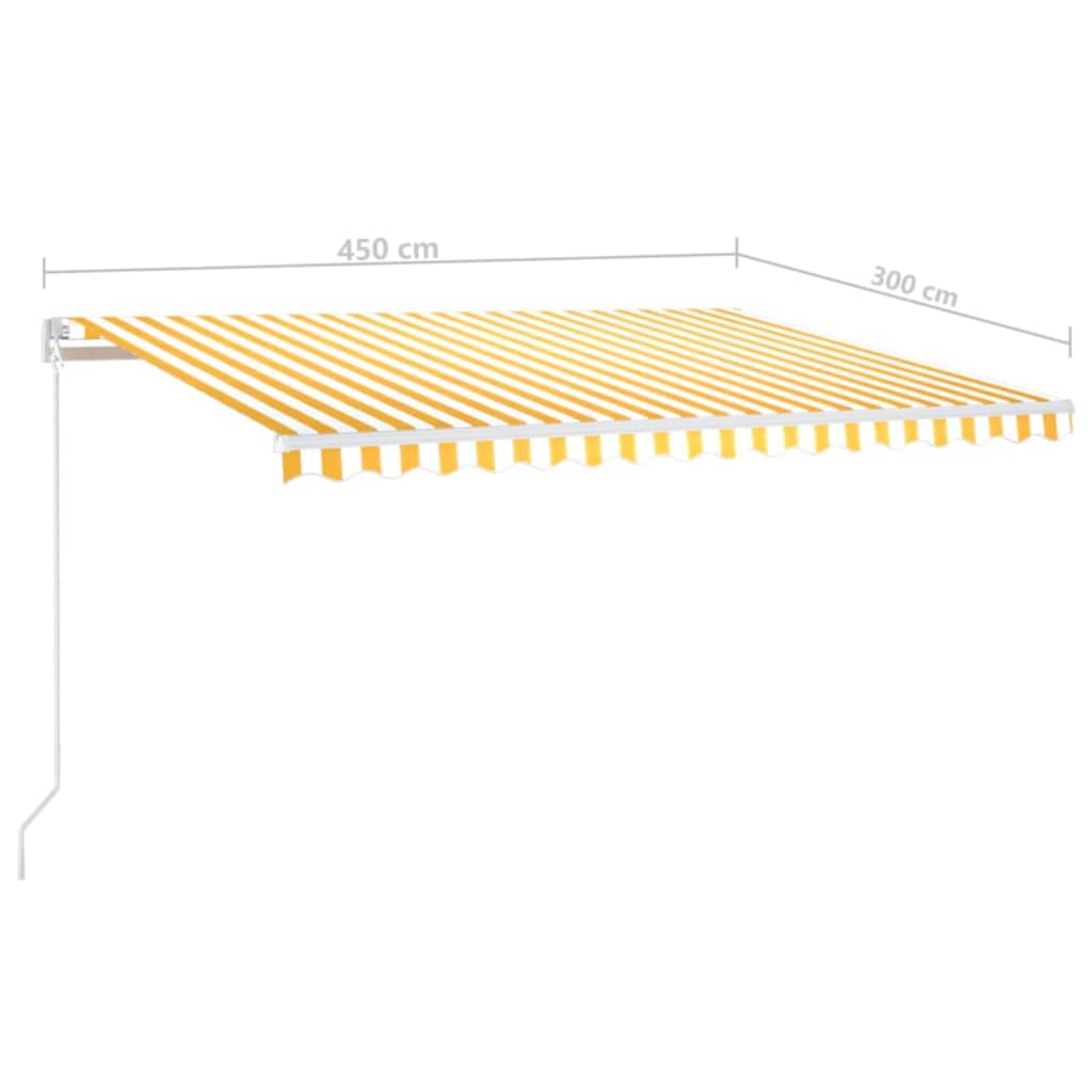 Manuell Uttrekkbar Markise Med Led 450X300 Cm Gul Og Hvit