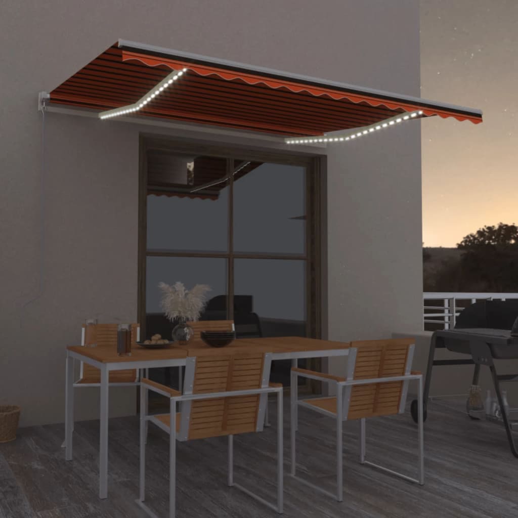 Manuell Uttrekkbar Markise Med Led 450X300 Cm Oransje Og Brun