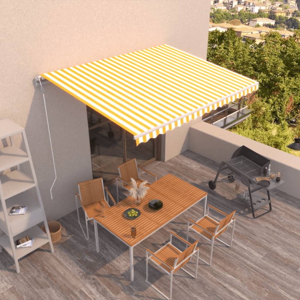 Automatisk Uttrekkbar Markise 450X300 Cm Gul Og Hvit
