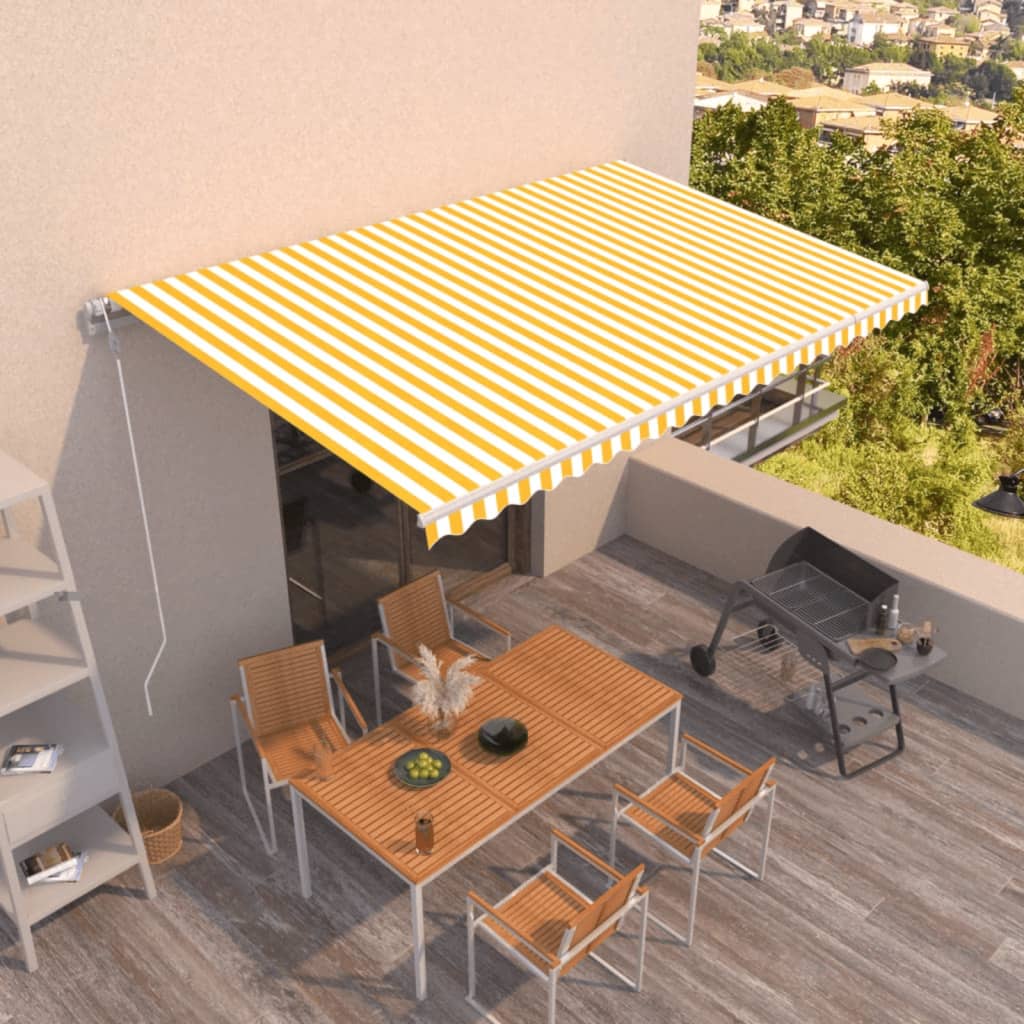 Automatisk Uttrekkbar Markise 500X350 Cm Gul Og Hvit