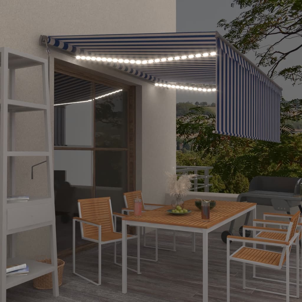 Automatisk Markise Rullegardin Led Vindsensor 4,5X3 M Blå Hvit