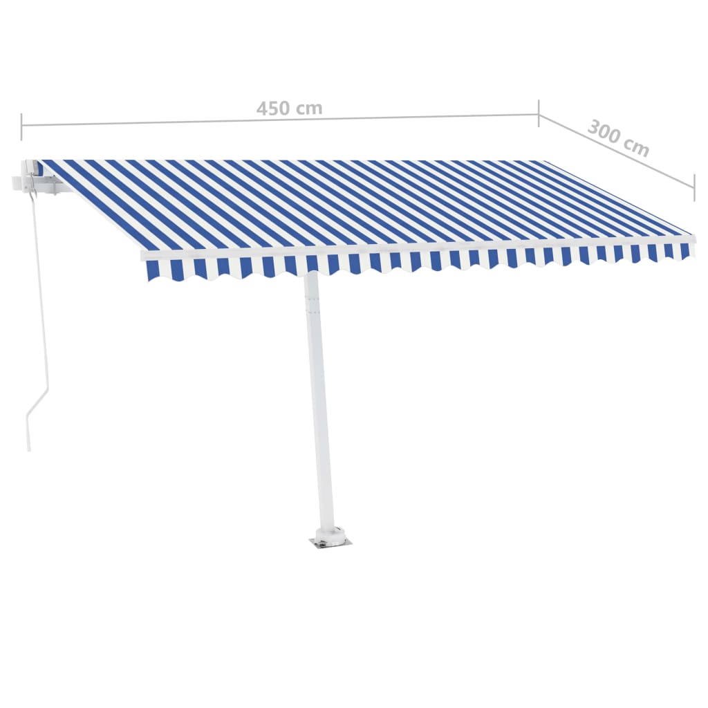 Manuell Uttrekkbar Markise Med Led 450X300 Cm Blå Og Hvit