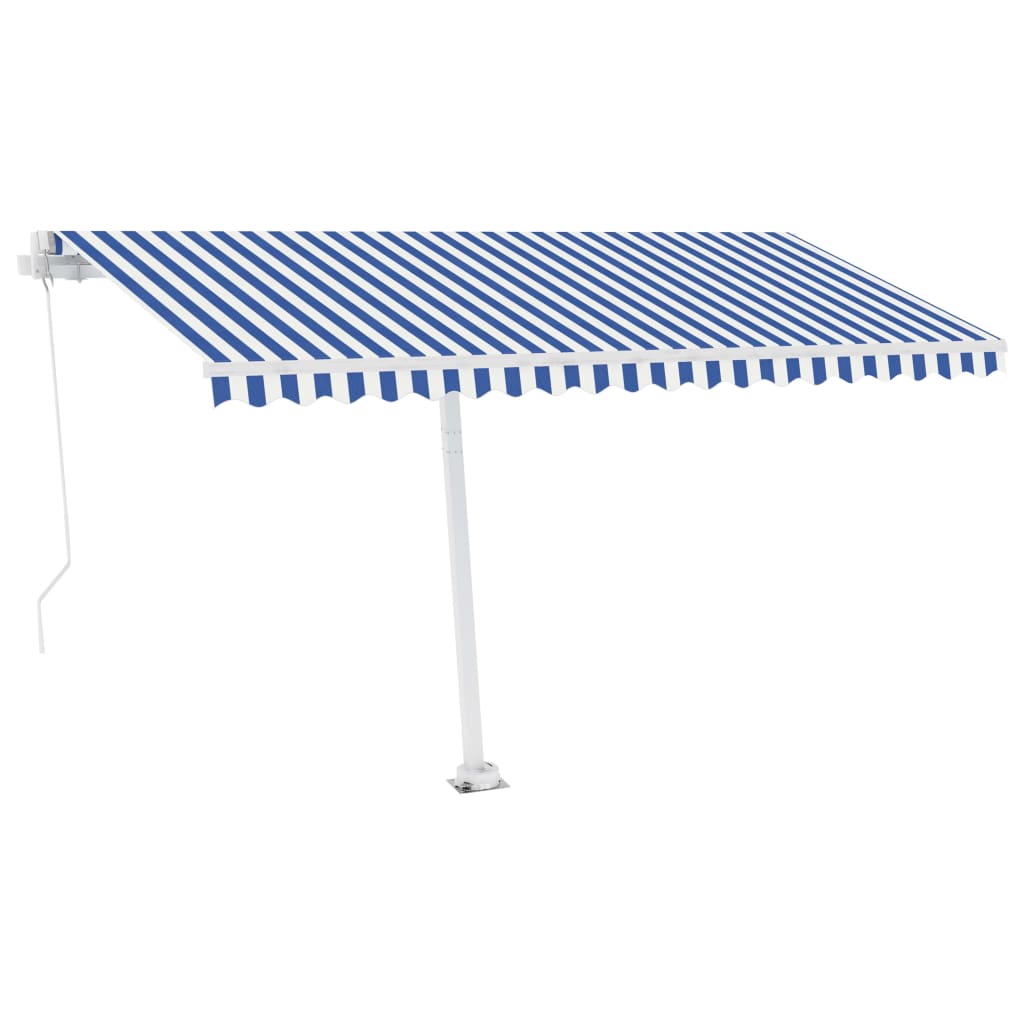 Manuell Uttrekkbar Markise Med Led 450X300 Cm Blå Og Hvit