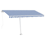 Manuell Uttrekkbar Markise Med Led 450X300 Cm Blå Og Hvit
