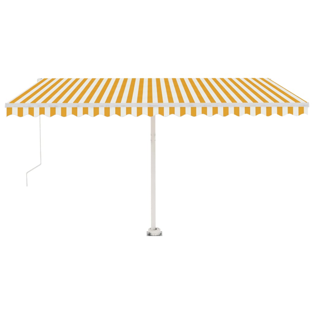 Manuell Uttrekkbar Markise Med Led 450X300 Cm Gul Og Hvit