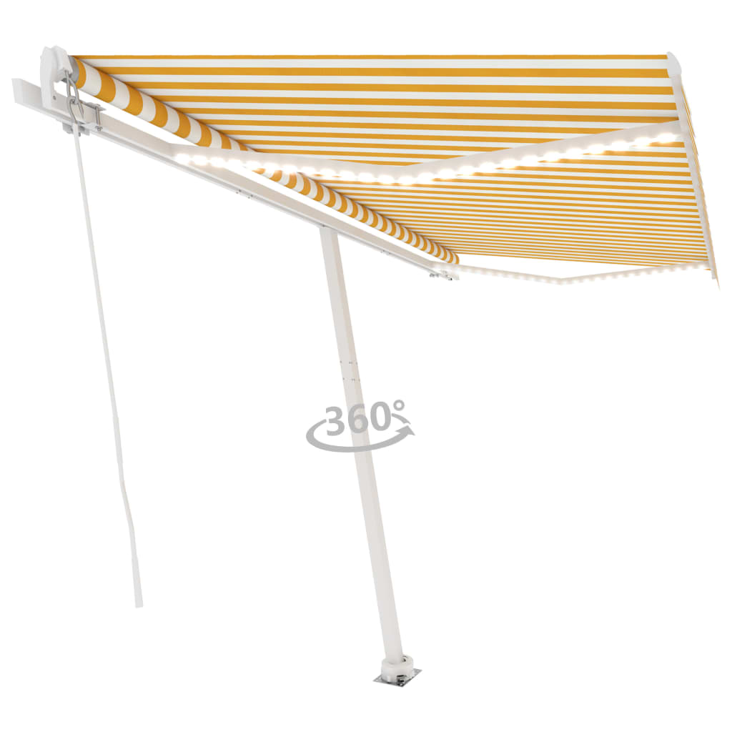 Manuell Uttrekkbar Markise Med Led 450X300 Cm Gul Og Hvit