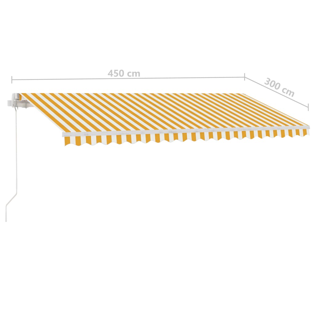 Manuell Uttrekkbar Markise Med Led 450X300 Cm Gul Og Hvit