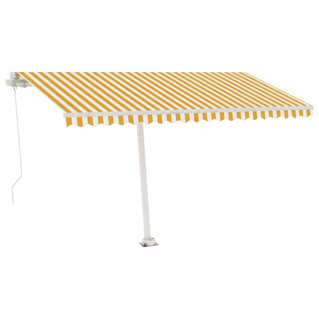 Manuell Uttrekkbar Markise Med Led 450X300 Cm Gul Og Hvit