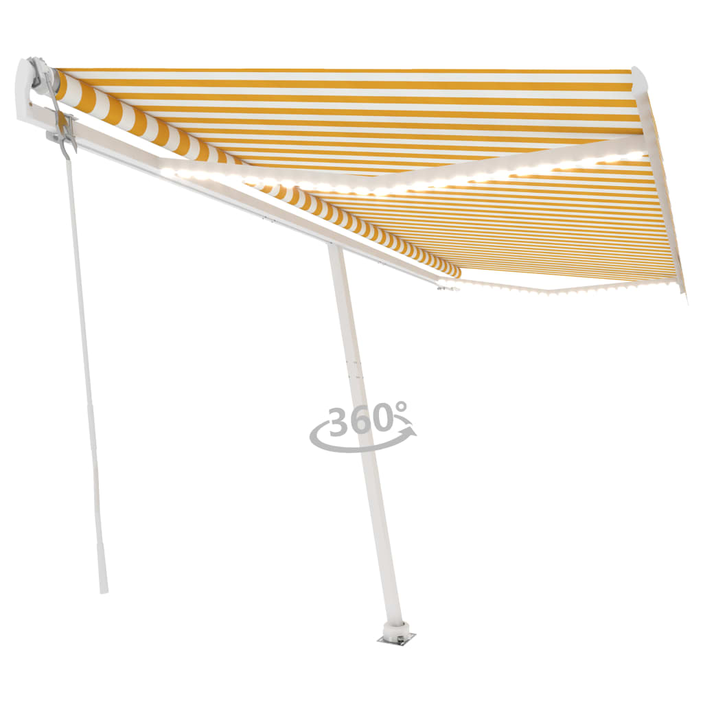 Automatisk Markise Med Vindsensor Og Led 500X350 Cm Gul/Hvit