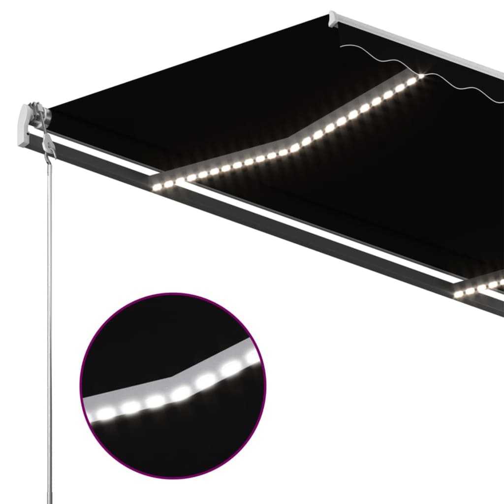 Manuell Uttrekkbar Markise Med Led 400X300 Cm Antrasitt