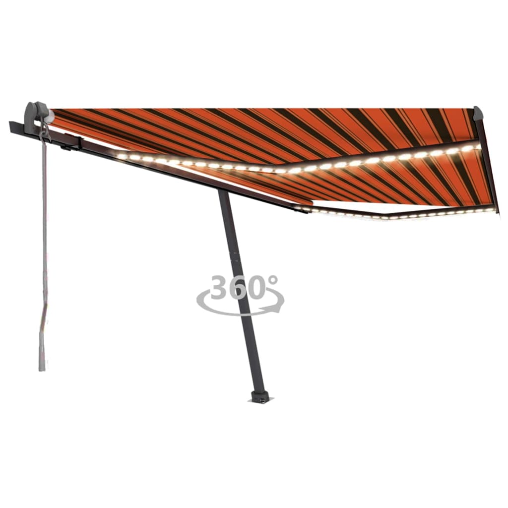 Automatisk Markise Med Vindsensor Og Led 400X300Cm Oransje/Brun