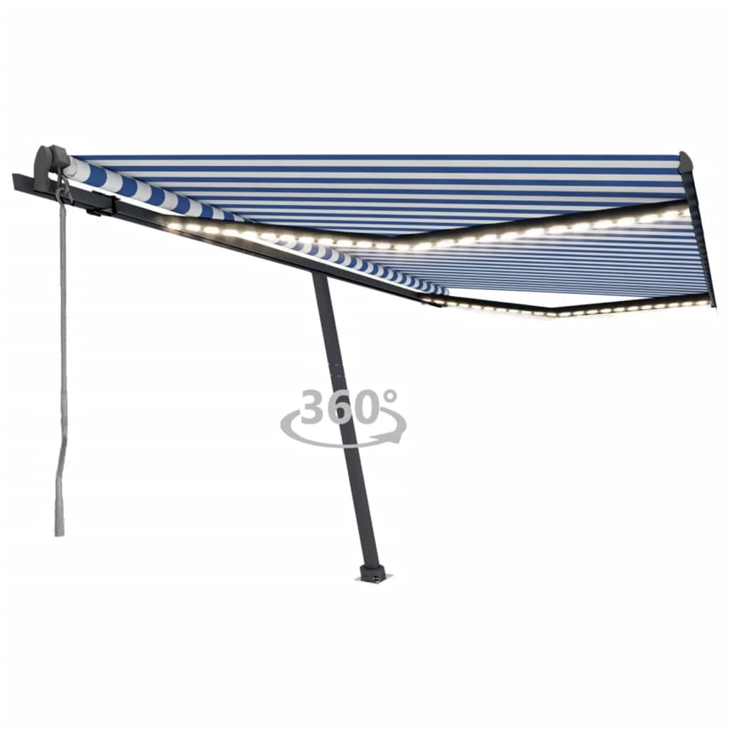 Automatisk Markise Med Vindsensor Og Led 400X350 Cm Blå Og Hvit