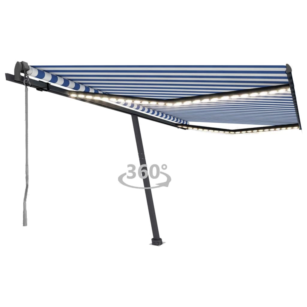 Automatisk Markise Med Vindsensor Og Led 450X350 Cm Blå Og Hvit