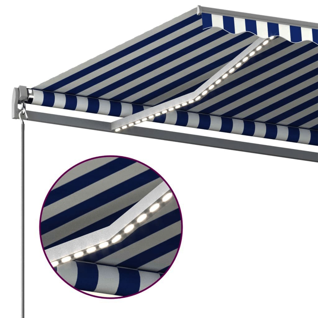 Automatisk Markise Med Vindsensor Og Led 450X350 Cm Blå Og Hvit