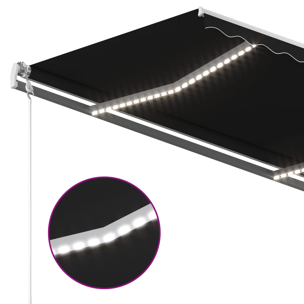 Manuell Uttrekkbar Markise Med Led 4X3 M Antrasitt