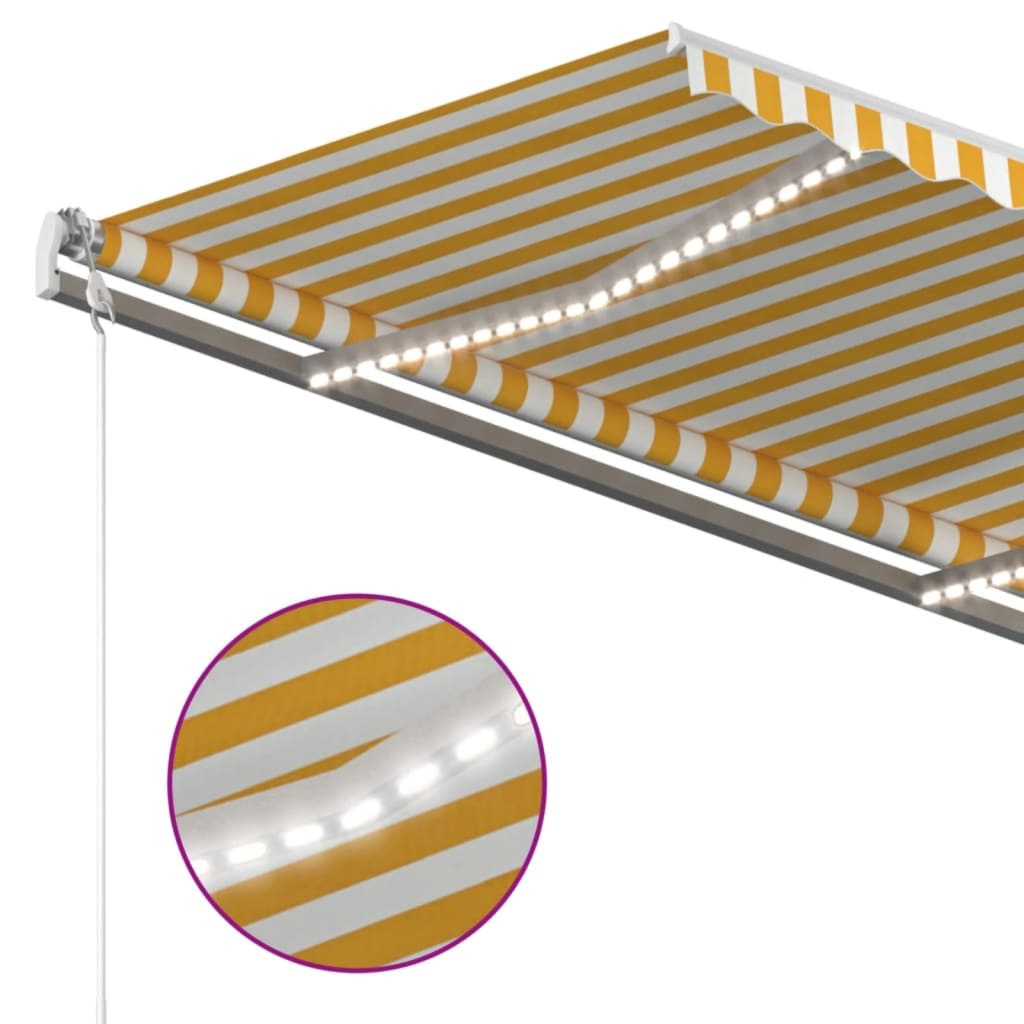 Manuell Uttrekkbar Markise Med Led 4,5X3 M Gul Og Hvit