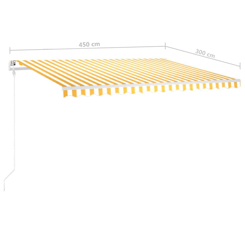 Manuell Uttrekkbar Markise Med Led 4,5X3 M Gul Og Hvit