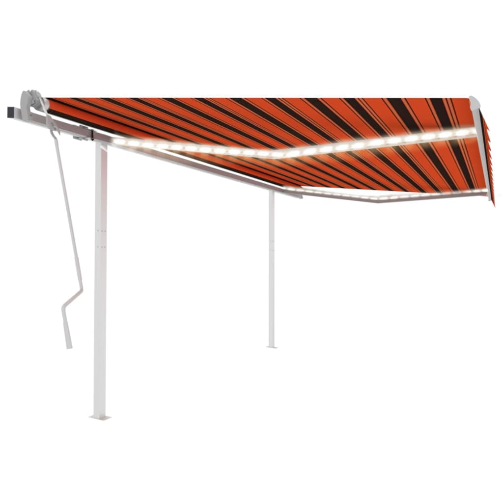 Manuell Uttrekkbar Markise Med Led 4,5X3 M Oransje Og Brun